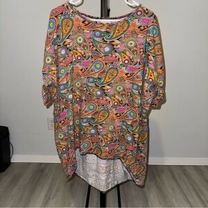 LulaRoe Women’s Size XL Colorful Paisley Asymmetrical Cut Short Sleeve Blouse